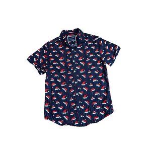 Denim & Flower Men's Santa Hat Short Sleeves Color Navy Blue Size S